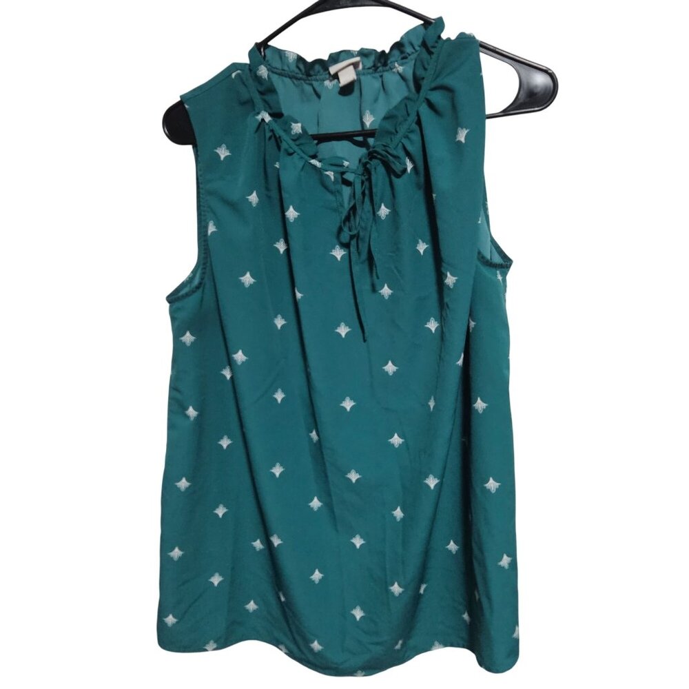 Merona Sleeveless Teal Top Womens Plus Size XXL Ruffle Neck White Dots Blouse